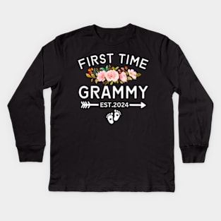 First Time Grammy Est 2024 Promoted To New Mom Baby Shower Kids Long Sleeve T-Shirt